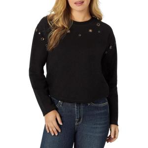 imageRock ampamp Republic Womens Grommet Cropped Crew Neck SweatshirtBlack